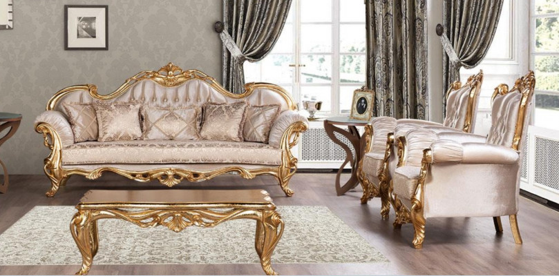 Sofa Set 3+1+1 Sëtzer Sofa Fotell Sofassen Set Grupp Stoff Barock.