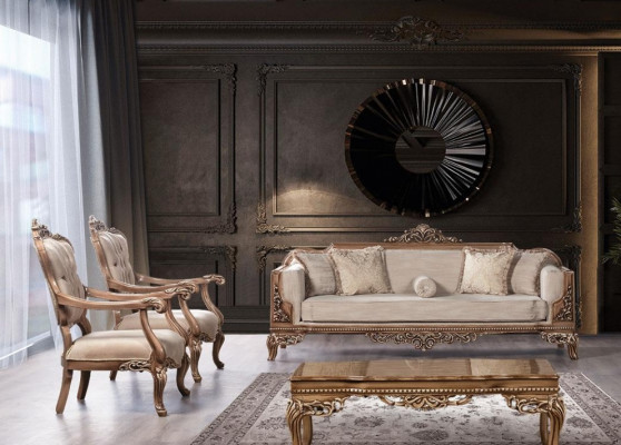 Garnitur Sofa Fotell Sofagarnitur 3+1+1 Sëtz Luxus Grupp Barock Rokoko Miwwelen