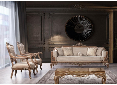 Garnitur Sofa Fotell Sofagarnitur 3+1+1 Sëtz Luxus Grupp Barock Rokoko Miwwelen
