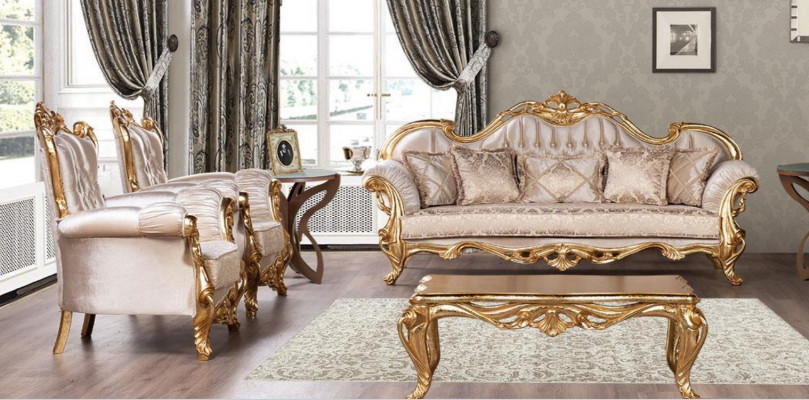 Garnitur Sofagarnitur 3+1+1 Sëtzer Couchdësch Sofa Luxus Stoff Fauteuil Sofas Nei
