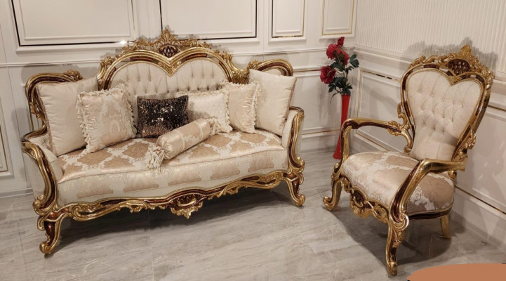 Sofagarnitur 3+1 Sëtz Sofa Couch Fauteuil Luxus Garnitur Stoff Grupp Barock