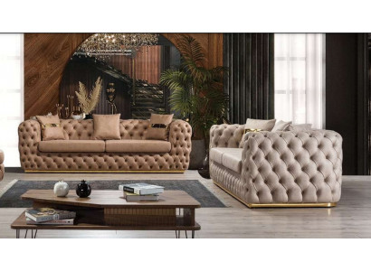 Polstergarnitur Sofagarnitur 3+3 Sëtzer Chesterfield Luxus Garnitur Sofas Lieder