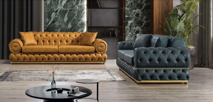 Luxus Garnitur Chesterfield Sofagarnitur 3+3 Sëtzer Sofa Fauteuil Sofas Lieder 2tlg