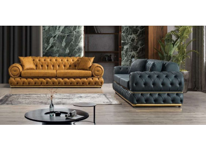 Luxus Garnitur Chesterfield Sofagarnitur 3+3 Sëtzer Sofa Fauteuil Sofas Lieder 2tlg