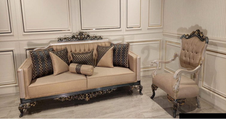 Luxus Garnitur Set Sofagarnitur 3+1 Sëtzer Sofa Sofas Fotell Stoff 2tlg. Sets