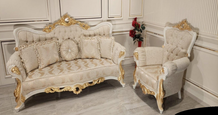 Luxus Grupp Sofa Garnitur 3+1 Sëtzer Garnitur Stoff Sofa Sofas Fauteuil Barock Nei