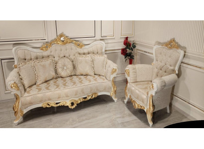 Luxus Grupp Sofa Garnitur 3+1 Sëtzer Garnitur Stoff Sofa Sofas Fauteuil Barock Nei