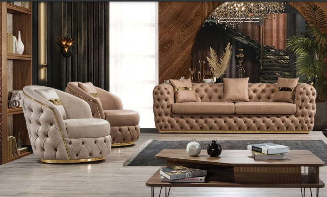 Luxus Chesterfield Sofagarnitur 3+1+1 Sëtzer Garnitur Sofa Sëtz Sofas Lieder