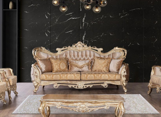 Dräisëtzer Canapé Sofa 3 Sëtzer Sofa Sofaen Samt Stoff Stil Barock Rokoko Miwwelen Nei