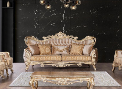 Dräisëtzer Canapé Sofa 3 Sëtzer Sofa Sofaen Samt Stoff Stil Barock Rokoko Miwwelen Nei