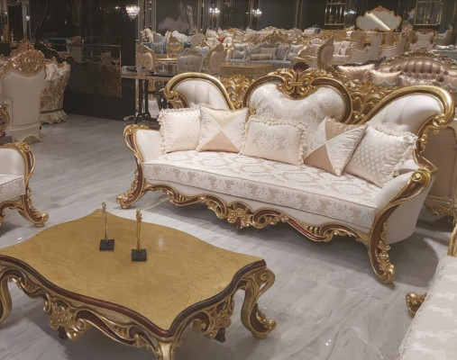 Luxus Dräisëtzer Sofa 3 Sëtzer Sofa Sofasen Fotell Stoff Stil Barock Rokoko 240cm