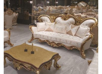 Luxus Dräisëtzer Sofa 3 Sëtzer Sofa Sofasen Fotell Stoff Stil Barock Rokoko 240cm