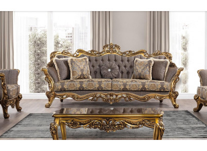 Drësaisel Sofa 3 Sëtzer Dräibettsofa Sofa Sofen Fauteuil Sëtz Stëff Stil Barock