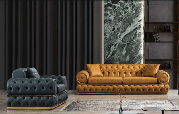 Luxus Chesterfield Sofagarnitur 3+1 Sëtzer Garnitur Sofa Fauteuil Sofas Polster.