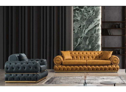 Luxus Chesterfield Sofagarnitur 3+1 Sëtzer Garnitur Sofa Fauteuil Sofas Polster.