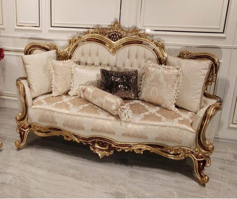 Sofa 3 Sëtzer Drësëtzer Sofa Sofas Klassesch Miwwelen Sëtz Stoff Stil Barock