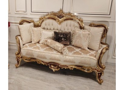 Sofa 3 Sëtzer Drësëtzer Sofa Sofas Klassesch Miwwelen Sëtz Stoff Stil Barock