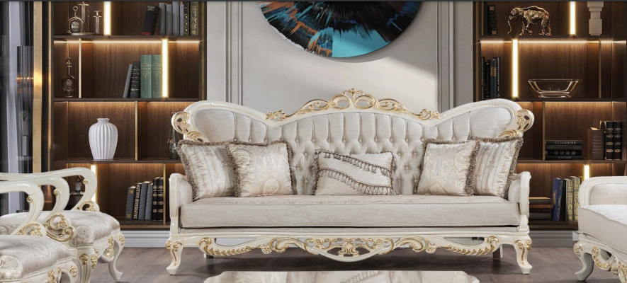 Luxus dräisëtzer Canapé 3 Sëtz Couch Canapéen Barock Rokoko Klassesch Miwwelen 3er Nei