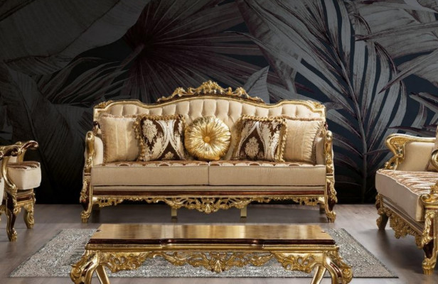 Drësëtzer Canapé 3 Sëtzer Barock Rokoko Couch Luxus Canapéen Stoff Textil Design