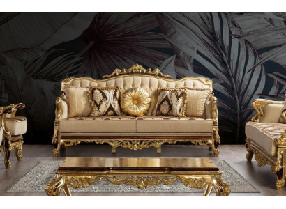 Drësëtzer Canapé 3 Sëtzer Barock Rokoko Couch Luxus Canapéen Stoff Textil Design