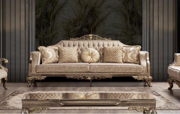 Dräisëtzer Sofa 3 Sëtzer Sofa Sofas Stoff Barock Rokoko Canapé Design Wunnzëmmer