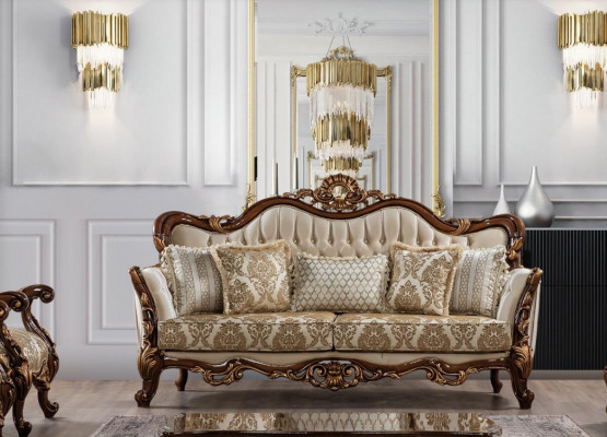 Sofa 3 Sëtzer Barock Rokoko Stoff Dräisëtzer Sofas Luxus Wunnzëmmer Barock Stil