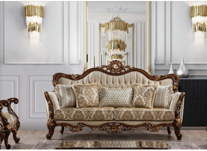Sofa 3 Sëtzer Barock Rokoko Stoff Dräisëtzer Sofas Luxus Wunnzëmmer Barock Stil