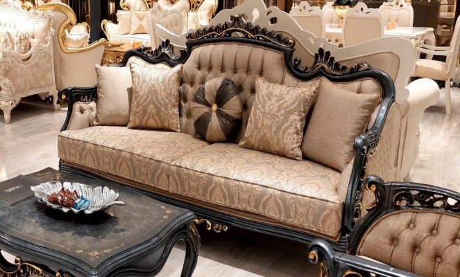 Dräisëtzer Sofa 3-Sëtzer Klassëscht Sofa Sofa Miwwelen Stoff Stil Barock Neit