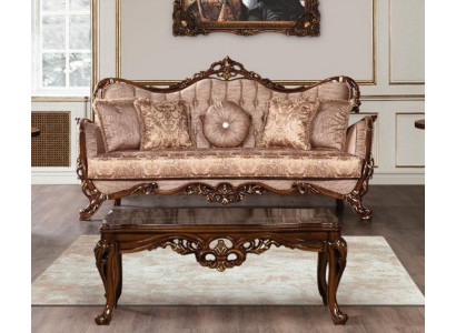 Sofa 3 Sëtz Klassesch 3er Stoff Drësëtzer Sofa Couch Wunnzëmmer Barock Stil