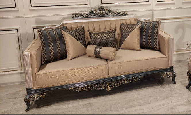 3-Sëtz Sofa Drësëtz Barock Rokoko Sofa Sofen Fautteuil Stoff Couch Miwwelen Nei