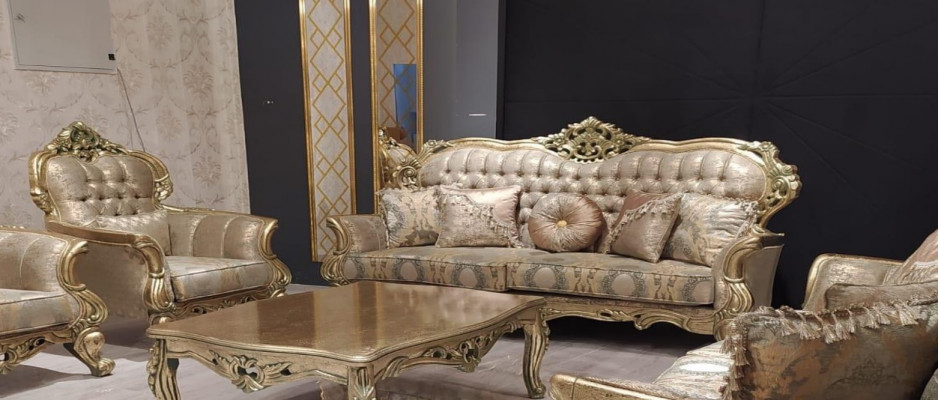 Klassesche Dräisëtzer Canapé 3 Sëtzer Canapéen Stoff Stil Barock Wunnzëmmer Sëtz Nei