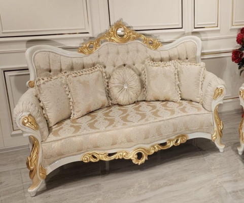Dreiplazssofa 3 Sëtzer Barock Rokoko Sofa Sofae Couch Stoff Stil Barock Sëtz