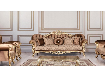 Luxus Dräisëtzer Canapé 3 Sëtzer Barock Rokoko Canapé Canapéën Fauteuil Stoff Stil Miwwelen