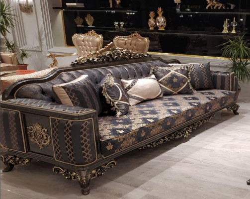 Sofa 3 Sëtzer Miwwelen Stoff Dräisëtzer Sofas Luxus Wunnzëmmer Barock Stil 3er Nei