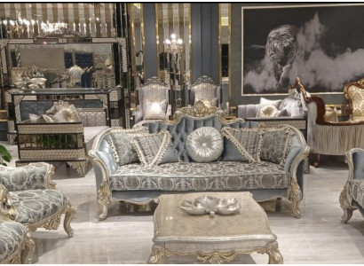 Dräisëtzer Sofa 3 Sëtz Couch Miwwelen Klassesch Sofas Stoff Stil Barock Rokoko Nei