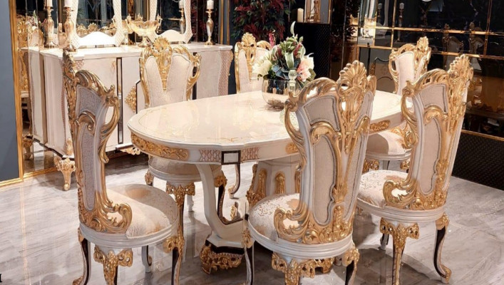Dësch Luxus Iesszëmmerdësch Iesstësch Iesszëmmer Holz Dëscher Barock Iess Miwwelen Nei