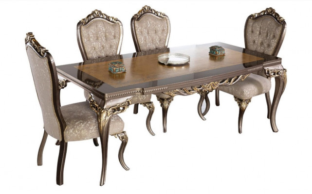 Stull Set 4x Lehn Stiller Iesszëmmerstull Holz Luxus Iesszëmmer Stoff Barock Still