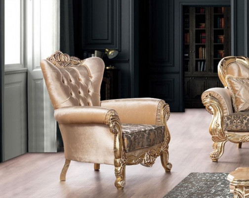 Fautteuil Sëtz Sëtzer Design Wunnzëmmer Polster Neie Stil Barock Rokoko Luxus Beige