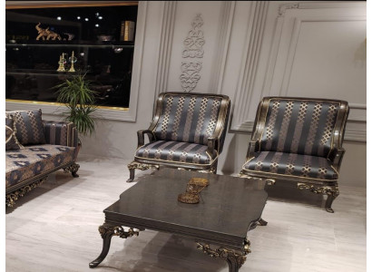 Ohrensessel Sëtz Design Polstersofa Canapé Stoff Barock Wunnzëmmer Blo