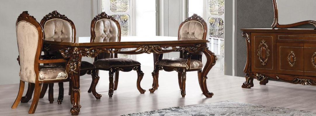 Iesszëmmerstull Stull Miwwelen Holz Luxus Iesszëmmer Stoff Stil Barock Still