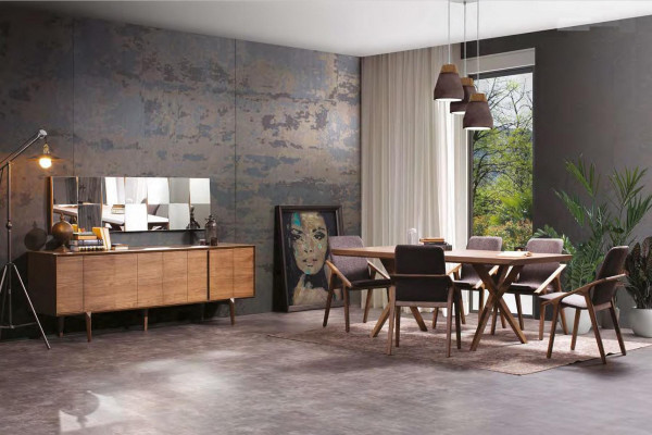 Modernt Luxus Holz Sideboard Wunnzëmmer Ofleen Konsol Spigel 2 Deeler