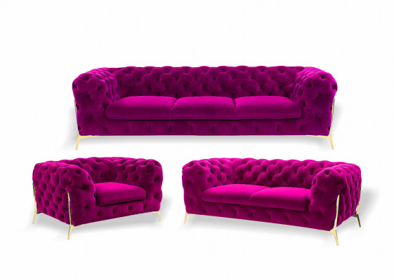Designer Chesterfield Canapé-Set Sofa Couch Polster Set aus Samt 3+2+1 Sëtzer
