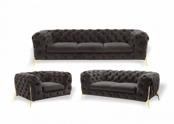 Designer Chesterfield Canapé-Set Sofa Couch Polster Set aus Samt 3+2+1 Sëtzer