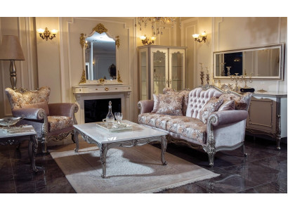 Luxus Garnitur Set 3-Teile Sofagarnitur 3+1 Sëtzer Couchtisch Sofa Fauteuil