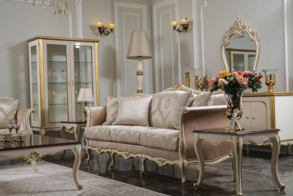Sofagarnitur 3+2+1 Sëtz Couchdësch Schiefdësch Sofa Fotell Vitrin.