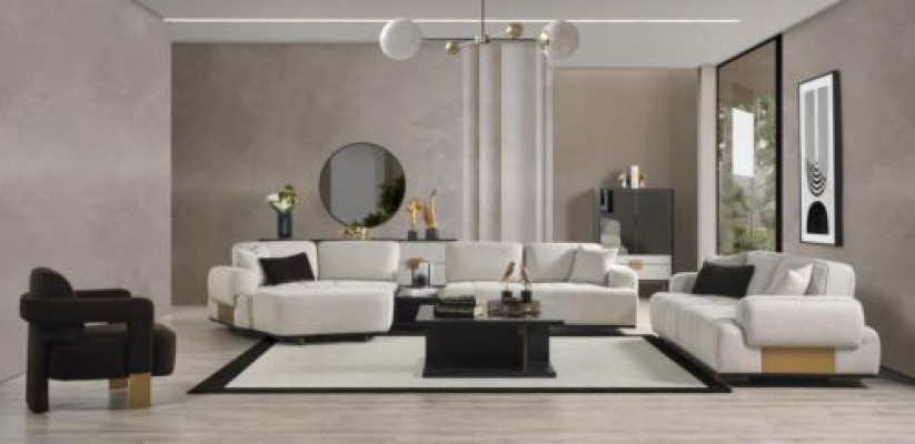 Wunnzëmmer Set Ecksofa L-Form 3+1 Sëtzer Sofa Couches Garnitur Miwwelen Sofasen