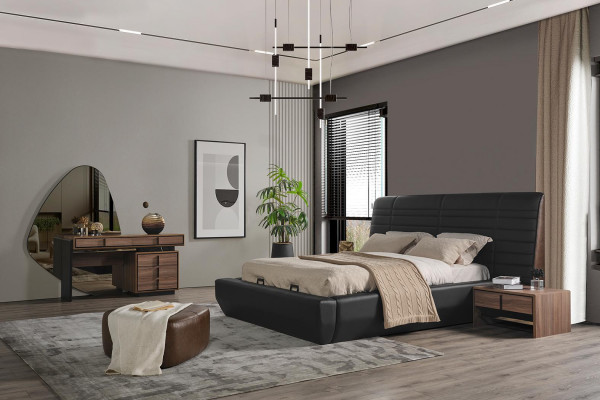 Schlofkummer Set Bett 2x Nopeschdëscher Schminktischh mat Spigel Luxus