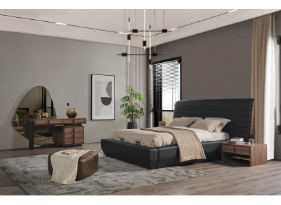 Schlofkummer Set Bett 2x Nopeschdëscher Schminktischh mat Spigel Luxus