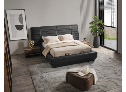 Schlofkummer Set Bett 2x Nuetsschräiner schwaarz Luxus nei 3tlg Design Holz
