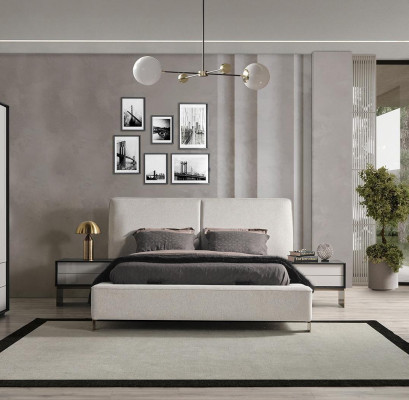 Schlofzëmmer Set Bett 2x Nuetsdëscher Schminckdësch Luxus nei 5tlg